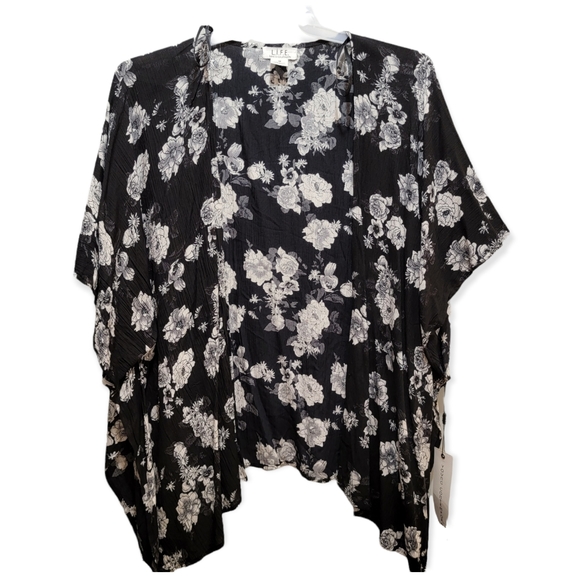 L.I.F.E Love is for Eternity Open Front Cardigan Poncho Black White M - Picture 4 of 15